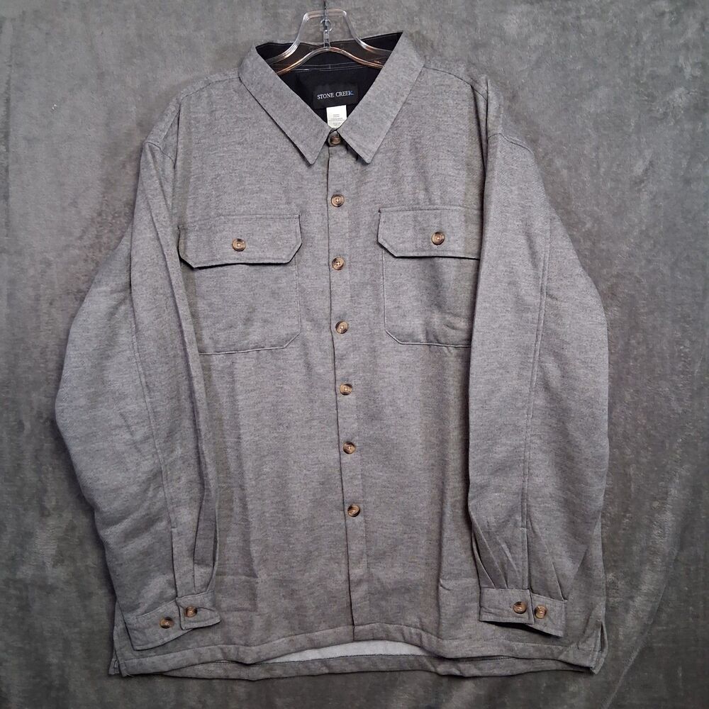 Stone Creek Mens XL Button Up Fleece‎ Shirt Gray... Measurements In Description
